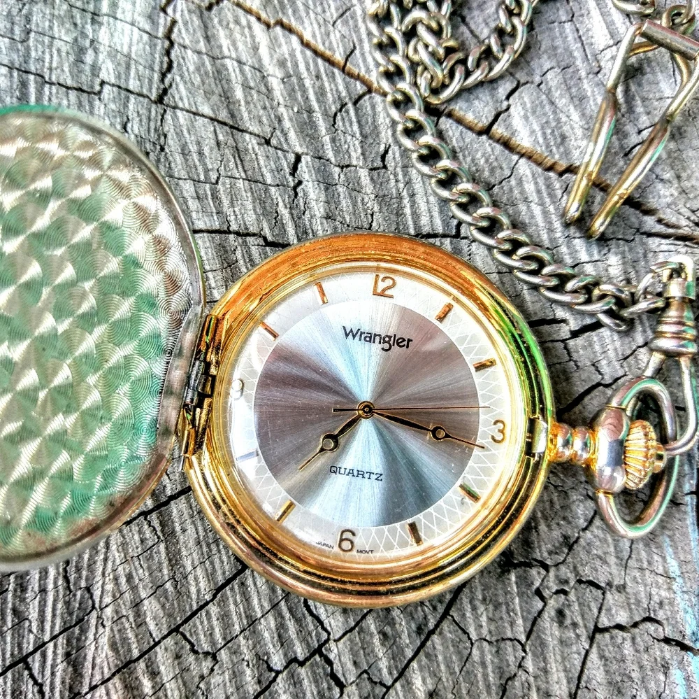 Nwot VTG Wrangler Pocket Quartz Train Scene hunter Watch Trainspotter